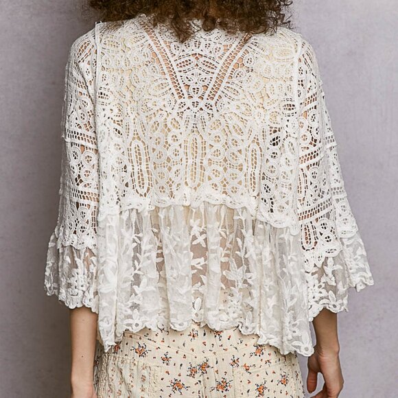 OSFM- POL Crochet Lace Cardigan Top - Picture 2 of 2